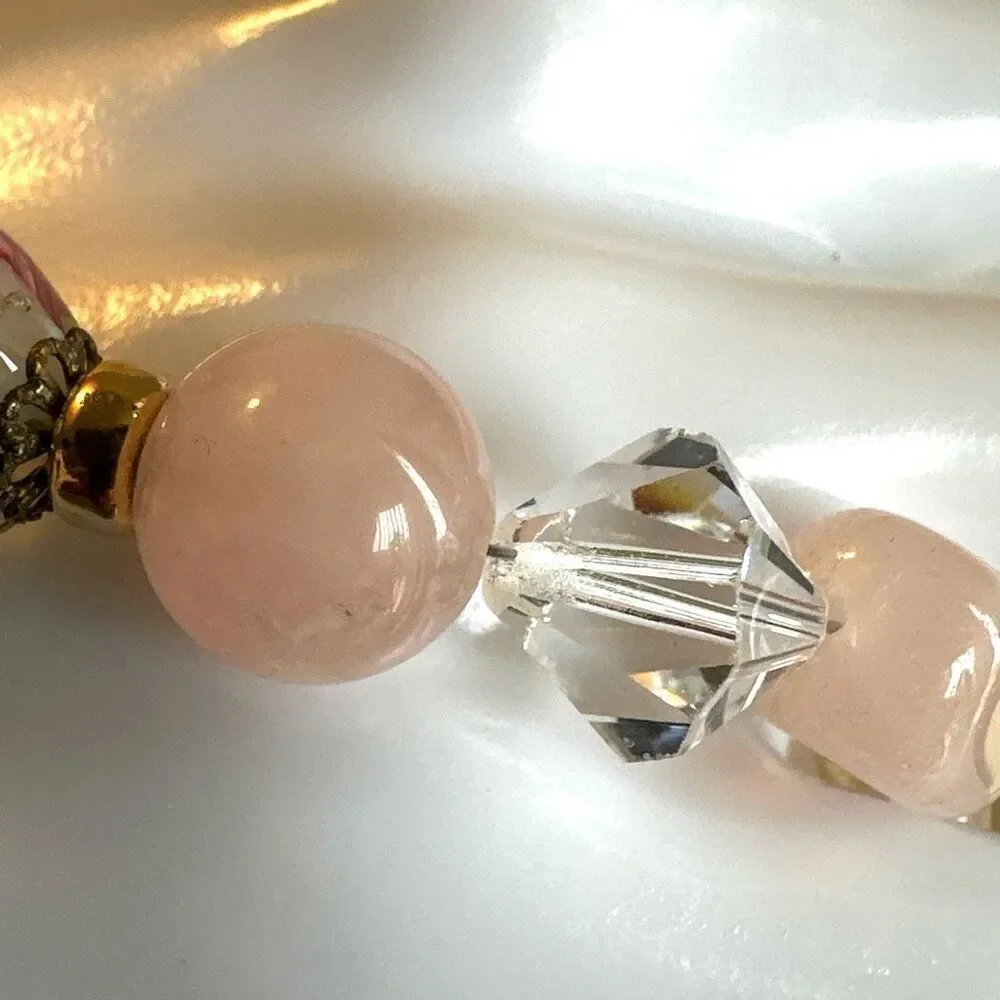 Rose Quartz crystal cross charm bracelet